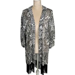 Womens Open Kimono Cover‎ Up Black Paisley Fringed Boho Beach Unbranded Pool